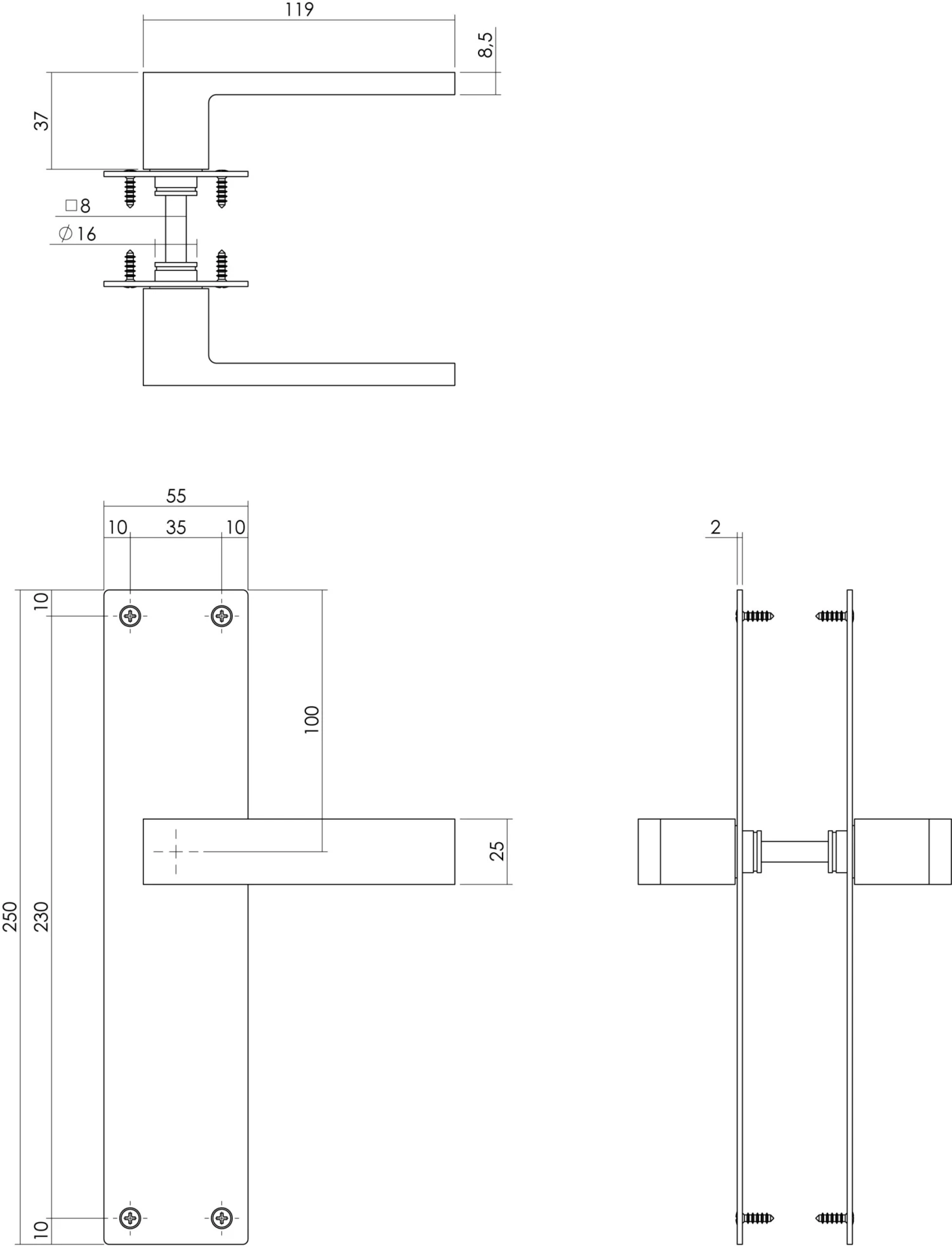 Intersteel Deurkruk Amsterdam Met Schild 250x55x2mm Blind Zwart 2 Intersteel Deurkruk Amsterdam Met Schild 250x55x2mm Blind Zwart - Afbeelding 2