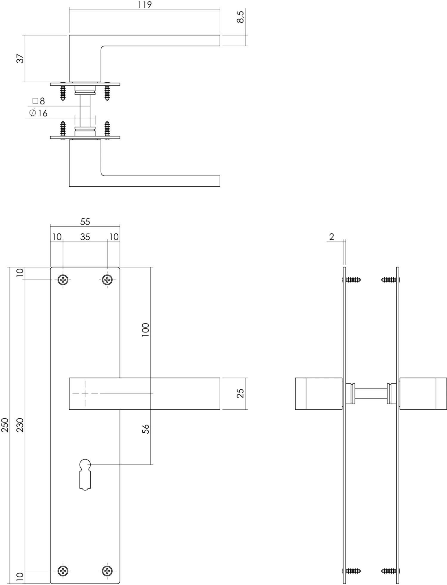 Intersteel Deurkruk Amsterdam Met Schild 250x55x2mm Sleutelgat 56mm Zwart 2 Intersteel Deurkruk Amsterdam Met Schild 250x55x2mm Sleutelgat 56mm Zwart - Afbeelding 2