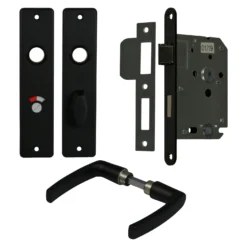 Haxo Deurgreep Set Mat Zwart Met WC-badkamerslot | Deurbeslag